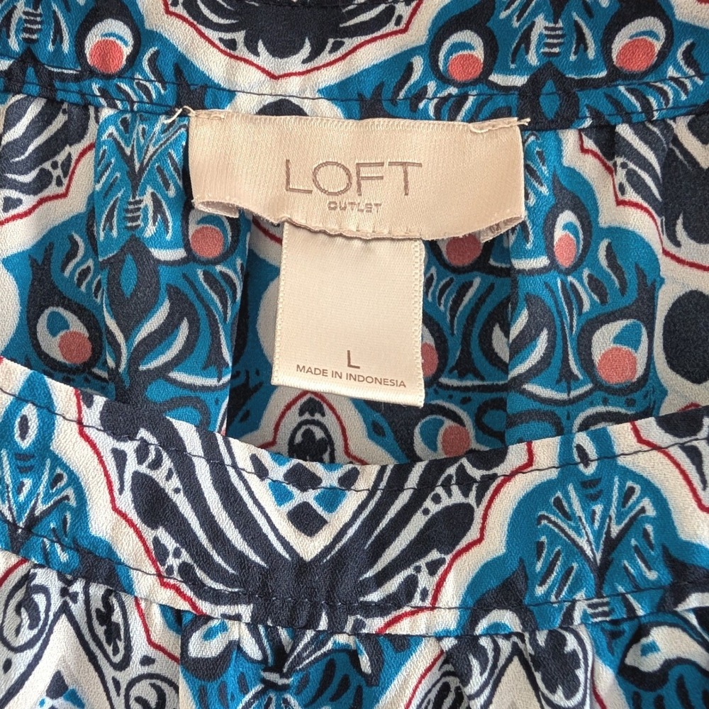 Loft Outlet Blue Medallion Paisley Long Sleeve Blouse Size L 411-453432 - Picture 3 of 3